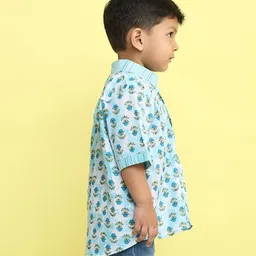 Kinder Kids Cotton Woven Floral Motifs Printed Shirt - Blue image 4