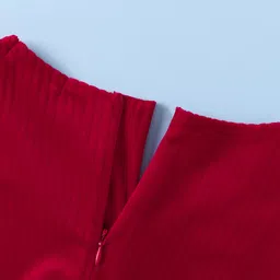 Mark & Mia Full Sleeves Solid Color Textured Party Dress With Smock Detailing - Dark Red image 3
