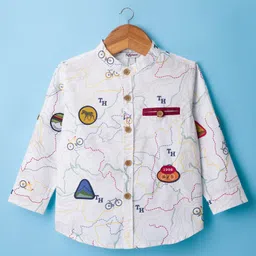 ToffyHouse Poplin Woven Full Sleeves Printed Party Shirt & Trouser Set with Suspender & Patch Detailing - Wine & White image 3