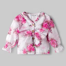 OLLINGTON ST. Georgette Woven Full Sleeves Floral Printed Top & Pleated Satin Culottes Set - Maroon & Pink image 3