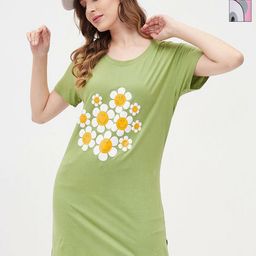 Christy World Women Floral 2 Printed Extended Sleeves Applique T-shirt-picture-23