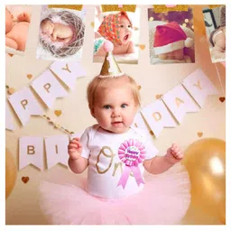 AMFIN Happy Birthday Ribbon Badge Confetti Design for Party Favor Birthday with Pin - Light Pink image 4