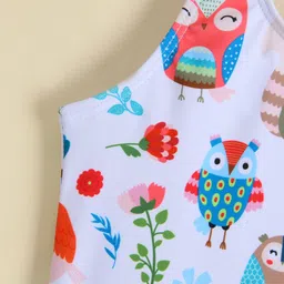 Babyhug Sleeveless Printed Frock Swimsuit -White image 4