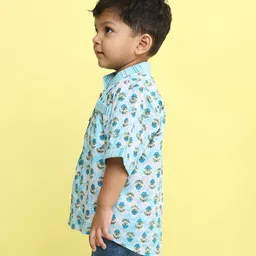Kinder Kids Cotton Woven Floral Motifs Printed Shirt - Blue image 5