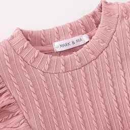 Mark & Mia Full Sleeves Winter Frock with Frill Detailing & Bow - Pink image 4