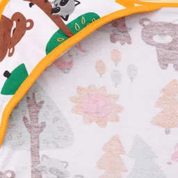 Babyhug Cotton Terry Knit Hooded Towel with Jungle Theme Print L 75 x B 74 cm - White image 4