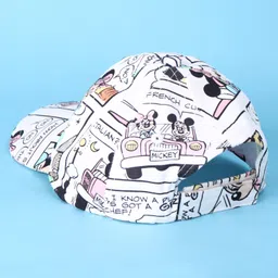 Babyhug Disney Cotton Woven Summer Cap With Minnie Mouse Print - White image 5