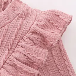 Mark & Mia Full Sleeves Winter Frock with Frill Detailing & Bow - Pink image 5