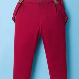 ToffyHouse Poplin Woven Full Sleeves Printed Party Shirt & Trouser Set with Suspender & Patch Detailing - Wine & White image 5