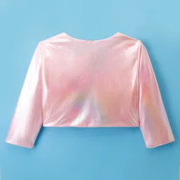 Hola Bonita Knit Full Sleeves Shimmered Shrug & Party Dress With Floral Applique & Belt - Pink image 5