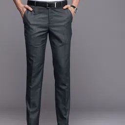 Raymond Men Self Design Textured Slim Fit Formal Trousers image 1