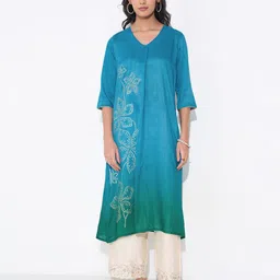 RANGMANCH BY PANTALOONS Floral Printed Thread Work V-Neck A-Line Kurta image 2