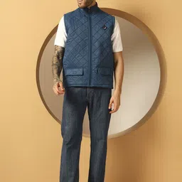 Christy World Men Mock Collar Solid Gilet Jacket image 4