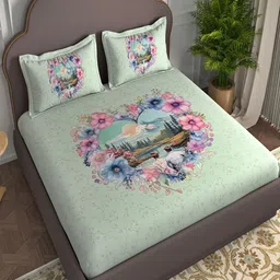 Bedirah Living Green Floral King Bedsheet with 2 Pillow Covers-picture-39