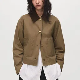 MANGO Contrast Ribbed Collar Tailored Jacket-picture-46