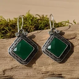 vpk Silver-Plated Artificial Stones Studded Geometric Shaped Oxidised Drop Earrings-picture-36