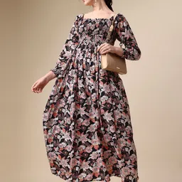 Honky Tonky Women Floral Printed Smocked A-Line Maxi Dress-image-43