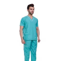 âproexamine surgicals ‎Proexamine Surgicals Piping V-Neck 3 Pocket Sea Green Scrub Suit Set 40-L image 2