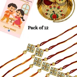 Anouk Set Of 12 Stones Studded Rakhi with Card & Roli Rice Pooja Thali-picture-56