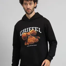 GRIFFEL Men Graphic Printed Hood Fleece Pullover Sweatshirt image 1