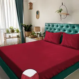Aura Red Striped 300 TC Fitted Double King Bedsheet Set 2.50 m x 2.25 m-picture-38