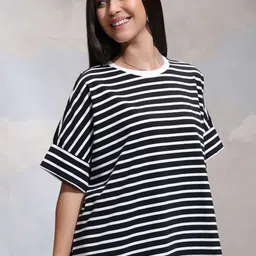 Street By Tokyo Talkies Women Striped Drop-Shoulder Sleeves T-shirt-image-95