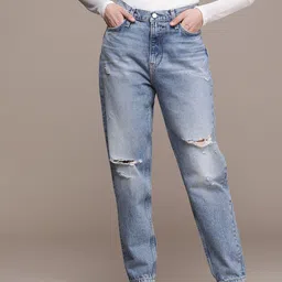 Calvin Klein Jeans Women Mom Fit Slash Knee Light Fade Stretchable Jeans-image-96