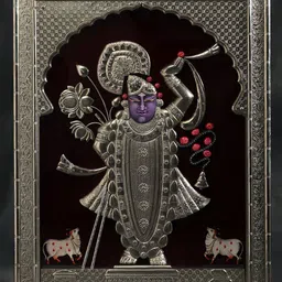 Exotic India Purple 48" Large Lord Shrinath Ji Wall Hanging Frame White Metal and Paint-image-64