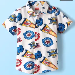 Babyhug Cotton Pique Textured Knit Half Sleeves Shirt With Baseball Print - White-picture-20