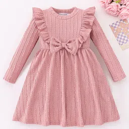 Mark & Mia Full Sleeves Winter Frock with Frill Detailing & Bow - Pink-picture-13