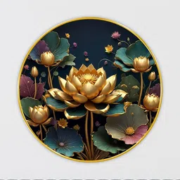 Livin'luxe Gold-Toned & Green MDF Flower Living Room Large Round Wall Art 23" x 23"-picture-27