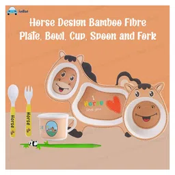 FunBlast Horse Design Bamboo Fibre Feeding Tableware Set - Orange image 2