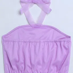 Taffykids Net Knit Sleeveless Rose Applique Detailed Halter Neck Crop Top - Lilac image 3