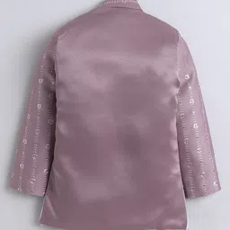 Fourfolds Jacquard Woven Full Sleeves Floral Embroidered Sequins Embellished Sherwani With Pant & Jacket Set - Mauve image 4