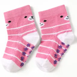 Cute Walk by Babyhug Knit Ankle Length Anti Skid Socks With Stripes & Floral Design Pack Of 3 - Yellow & Pink image 4