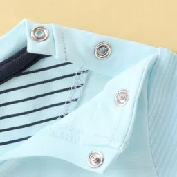 Mini Taurus Cotton Knit Half Sleeves with Romper with Dino Print - Blue image 5