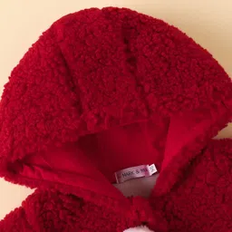 Mark & Mia Full Sleeves Hooded Fur Winter Jacket With Pom Pom Applique - Red image 5