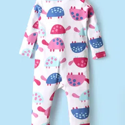 kookie kids india Kookie Kids Interlock Knit Full Sleeves Footed Sleep Suits with Bunny & Tortoise Print Pack of 2 - Dark Pink & White image 5