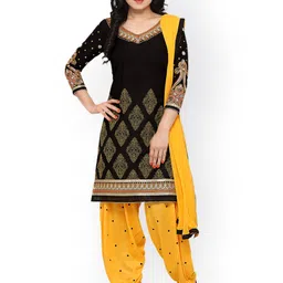 Kvsfab Black & Yellow Pure Cotton Embroidered Unstitched Dress Material-image-10