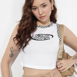 The Roadster Life Co. Typography Printed Sleeveless Slim Fit Crop T-shirt-picture-41