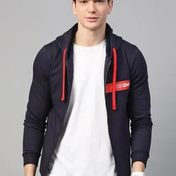 UnderJeans by Spykar Men Navy Blue Solid Hooded Sweatshirt-picture-24