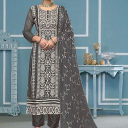 MANVAA Ethnic Motifs Embroidered Thread Work Organza Unstitched Dress Material-picture-26