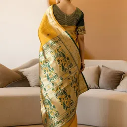 KALINI Yellow Silk Blend Woven Design Sarees image 4