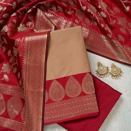 Koskii Floral Embroidered Zari Unstitched Dress Material image 1