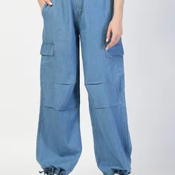 COSMIC TRIO Women Solid Cotton Relaxed Straight Leg Loose Fit Cargos-picture-12