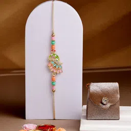 ADIVA Cubic Zirconia Studded Rakhi With Bag & Pooja Thali Roli Chawal Gift Set-picture-27