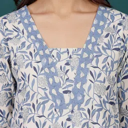 NAVYAAZRI Women Floral Printed Regular Pure Cotton Kurta with Trousers & With Dupatta image 3