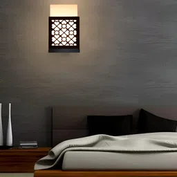 Gojeeva Black 2 Pieces Wood Square Shaped Textured Contemporary Wall Lamp image 4
