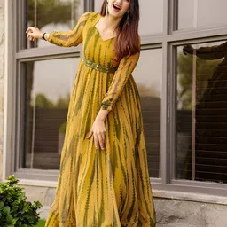 Jash Creation Women Printed Fit and Flare Maxi Dress Comes with a belt-picture-16