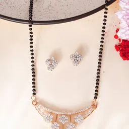 VOJ Stainless Steel Rose Gold-Plated Artificial Stones Studded Mangalsutra With Earrings-picture-12